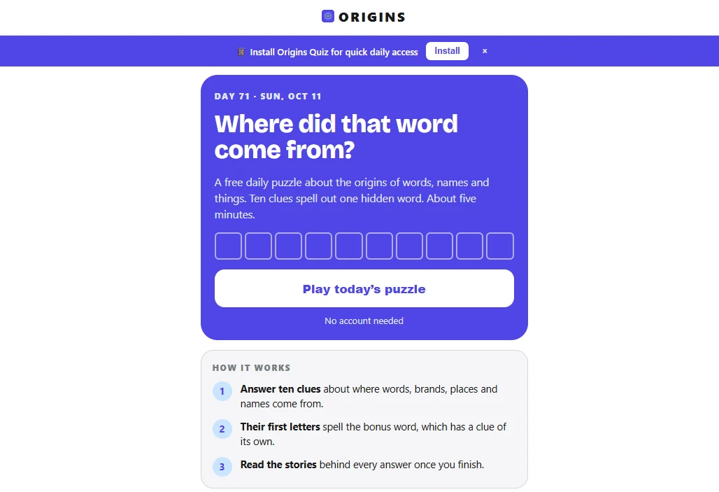 Origins Quiz
